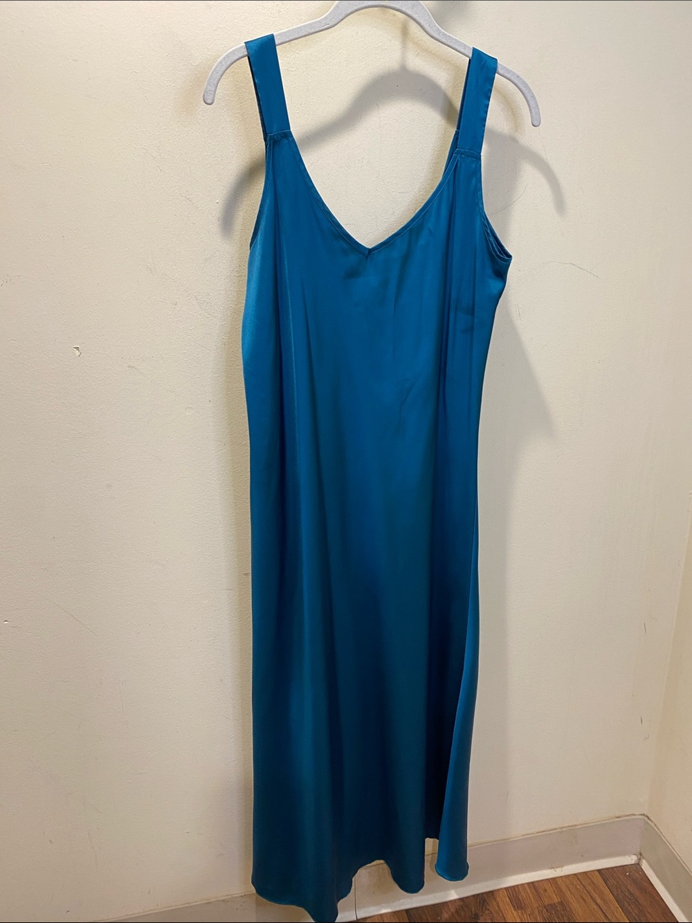 Teal Satin Slip Dress Night Gown Sz L